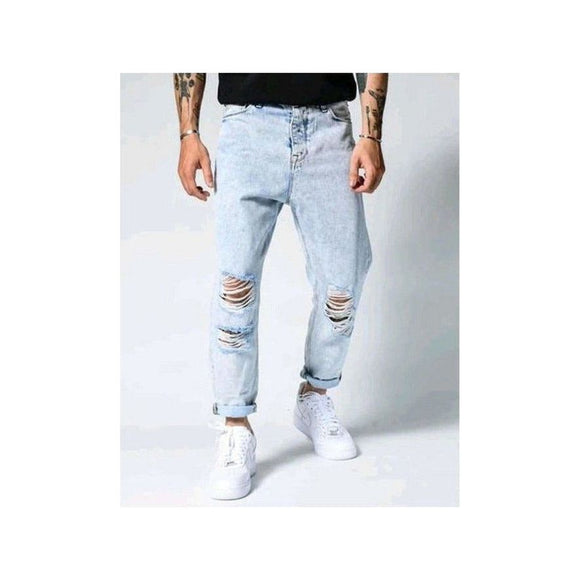Light Steel Blue Distressed Stretch Ripped Jeans