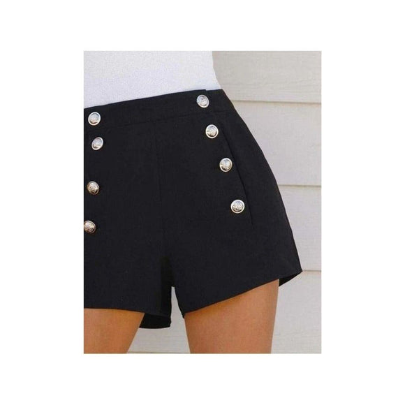 Black High Waist Buttons Shorts