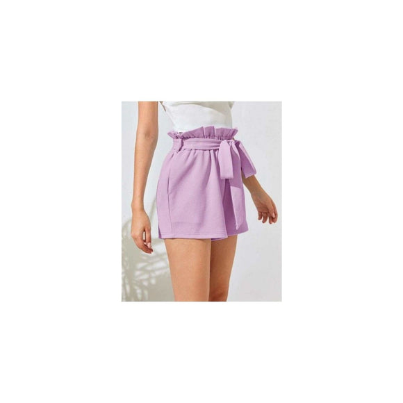 Lavender Paperbag Waist Belted Shorts